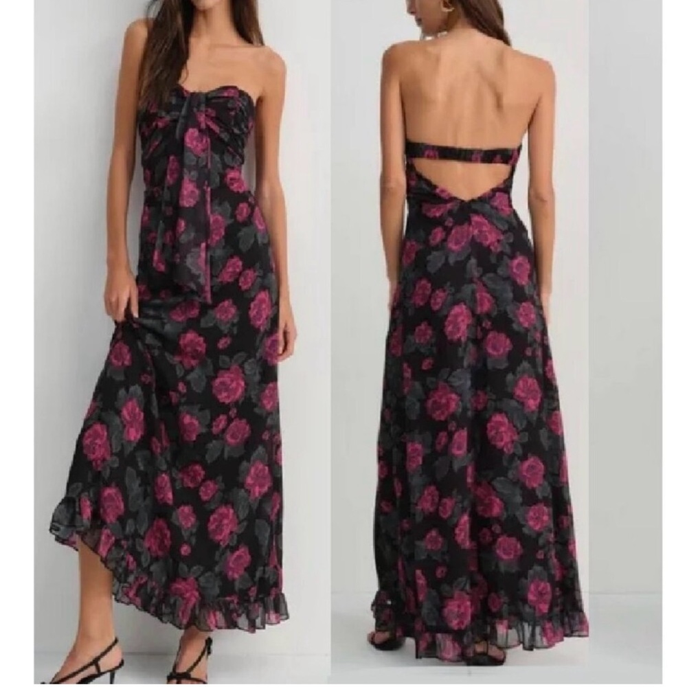 For love and lemons Teagan Floral Black and Pink Women's Dress